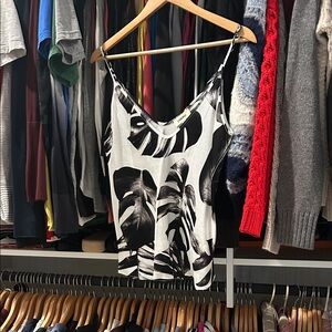 L'AGENCE Black and White Leaf-Print Silk Camisole